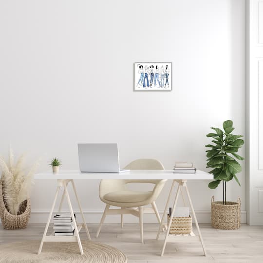 Stupell Industries Denim By Decades Female Fashion Jeans Blue White in Frame Wall Art